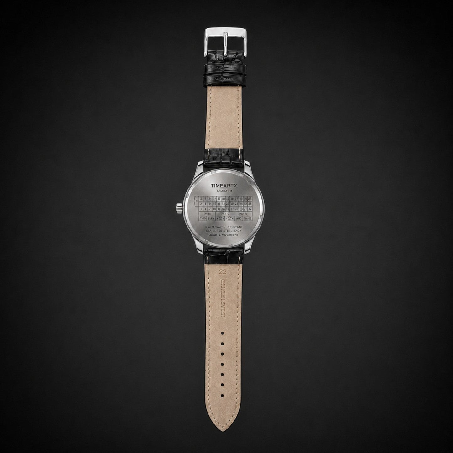 TIMEARTX Roulette Watch black leather strap back view