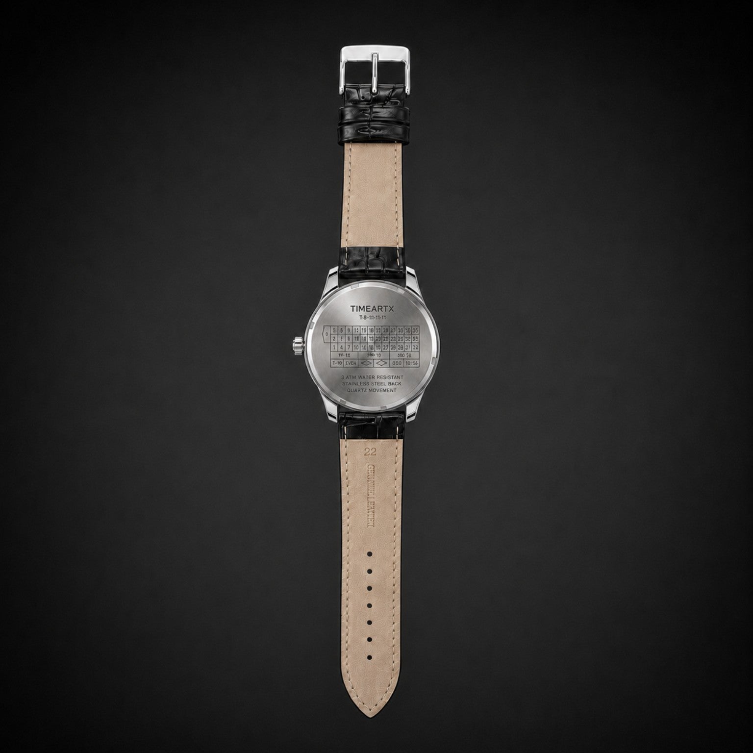TIMEARTX Roulette Watch black leather strap back view