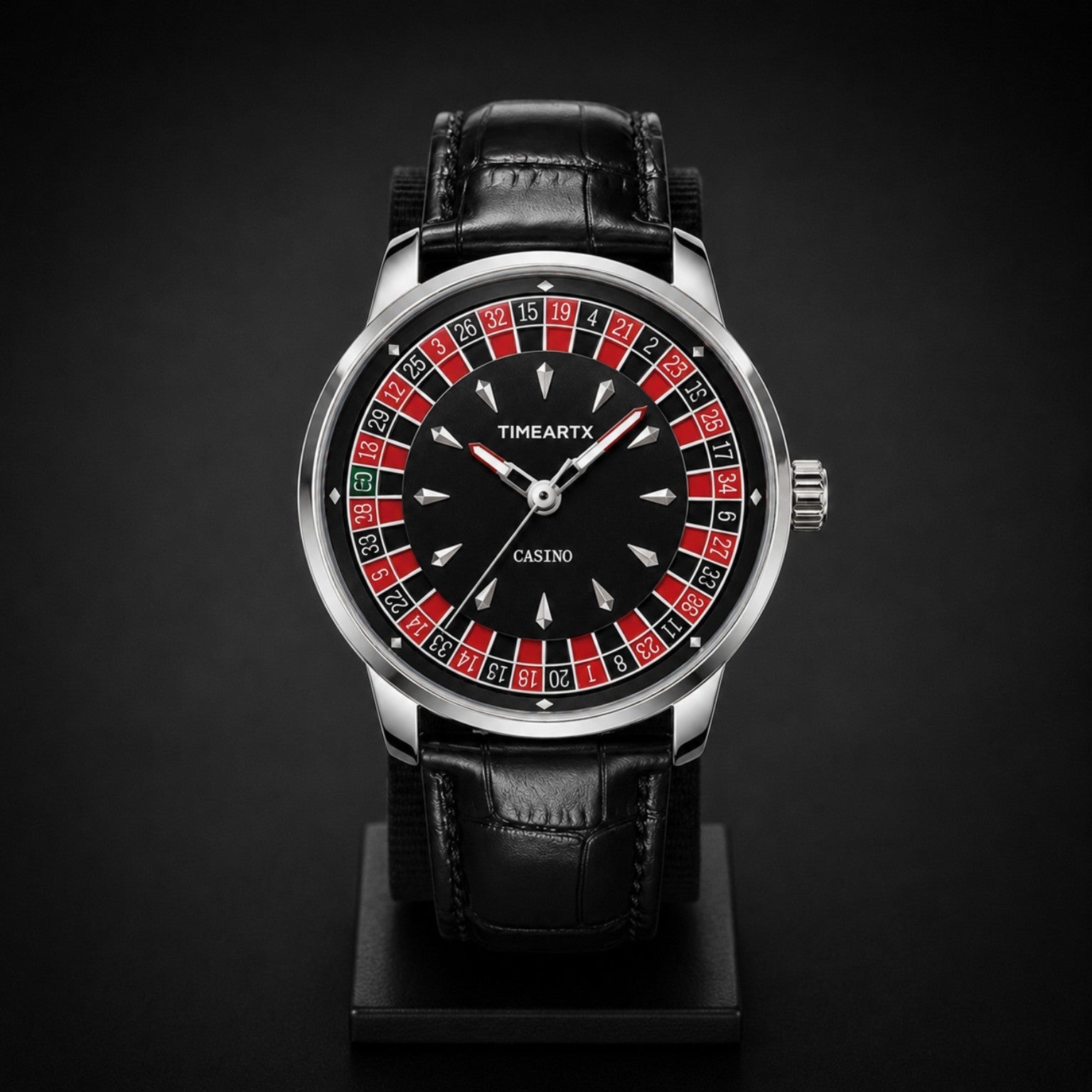 TIMEARTX Roulette Watch black leather strap dial detail