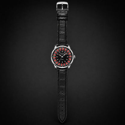 TIMEARTX Roulette Watch black leather strap front full view