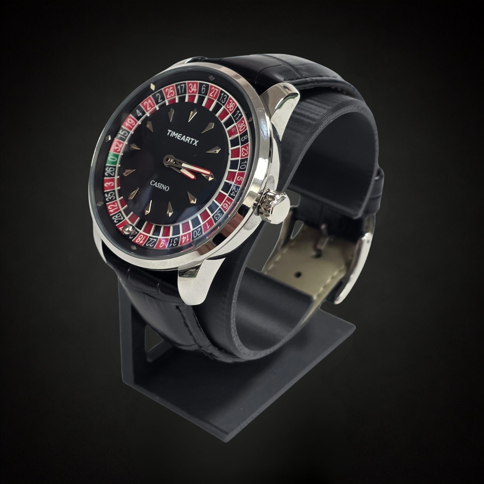TIMEARTX Roulette Watch Black Leather side view