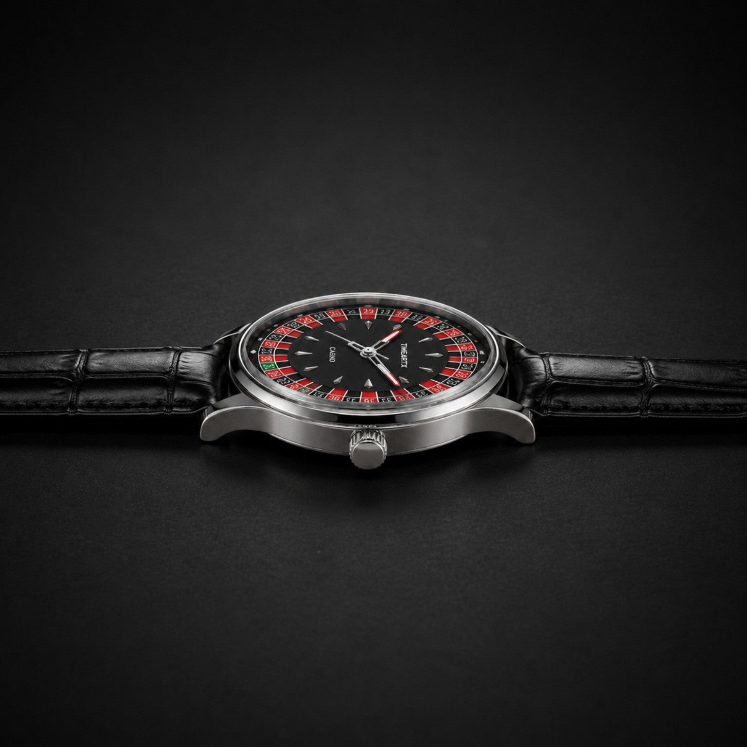 TIMEARTX Roulette Watch black leather strap side profile