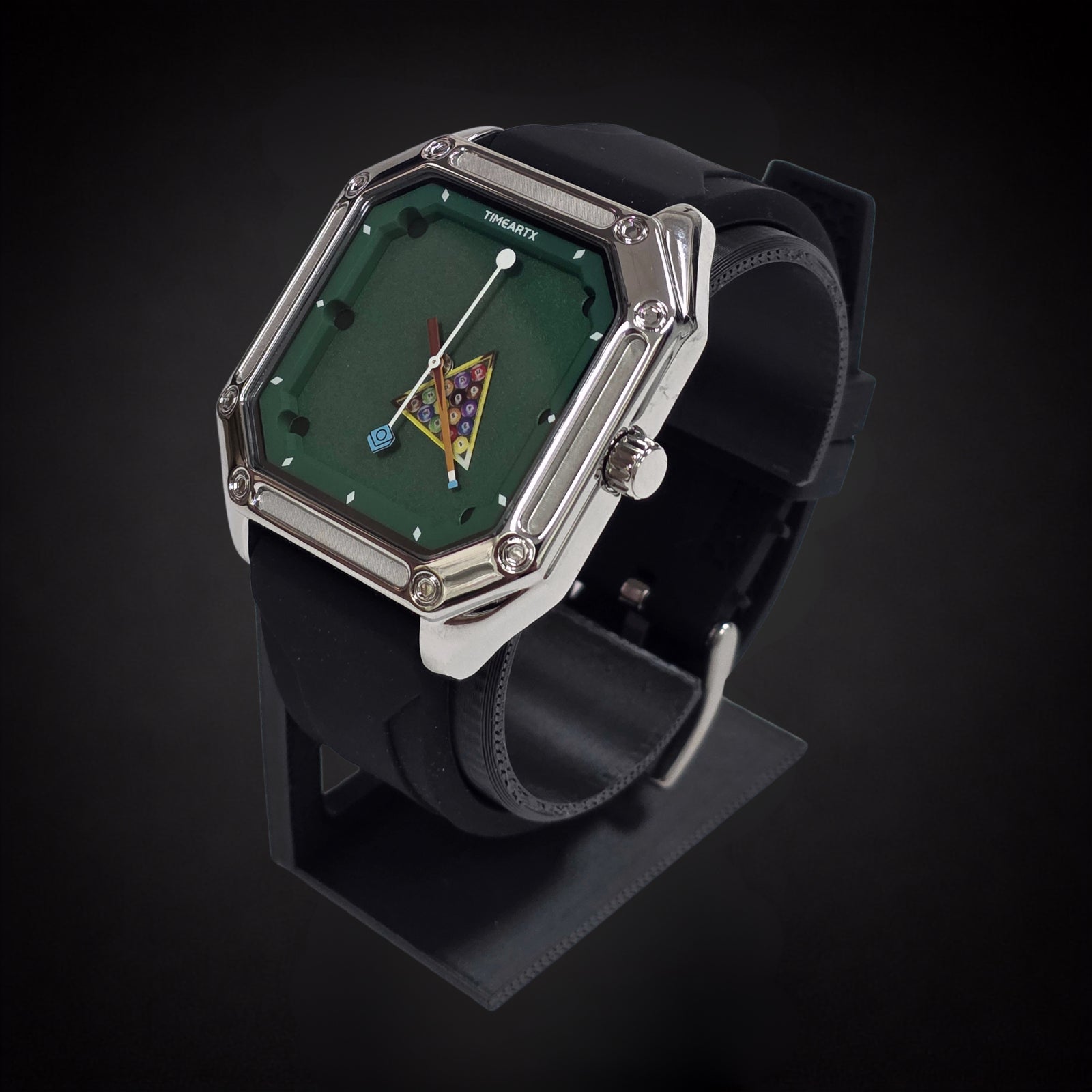 TIMEARTX Pool Table Watch Black Strap angled view