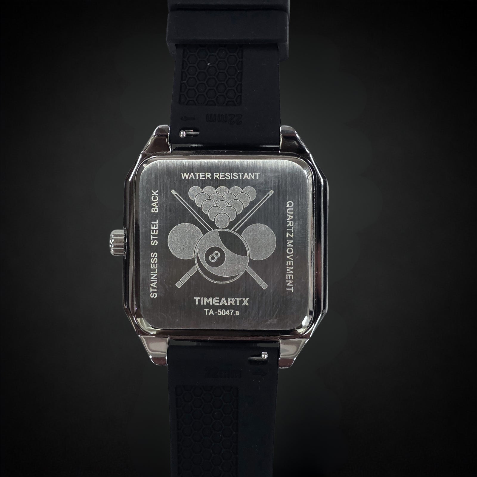 TIMEARTX Pool Table Watch Black Strap caseback view