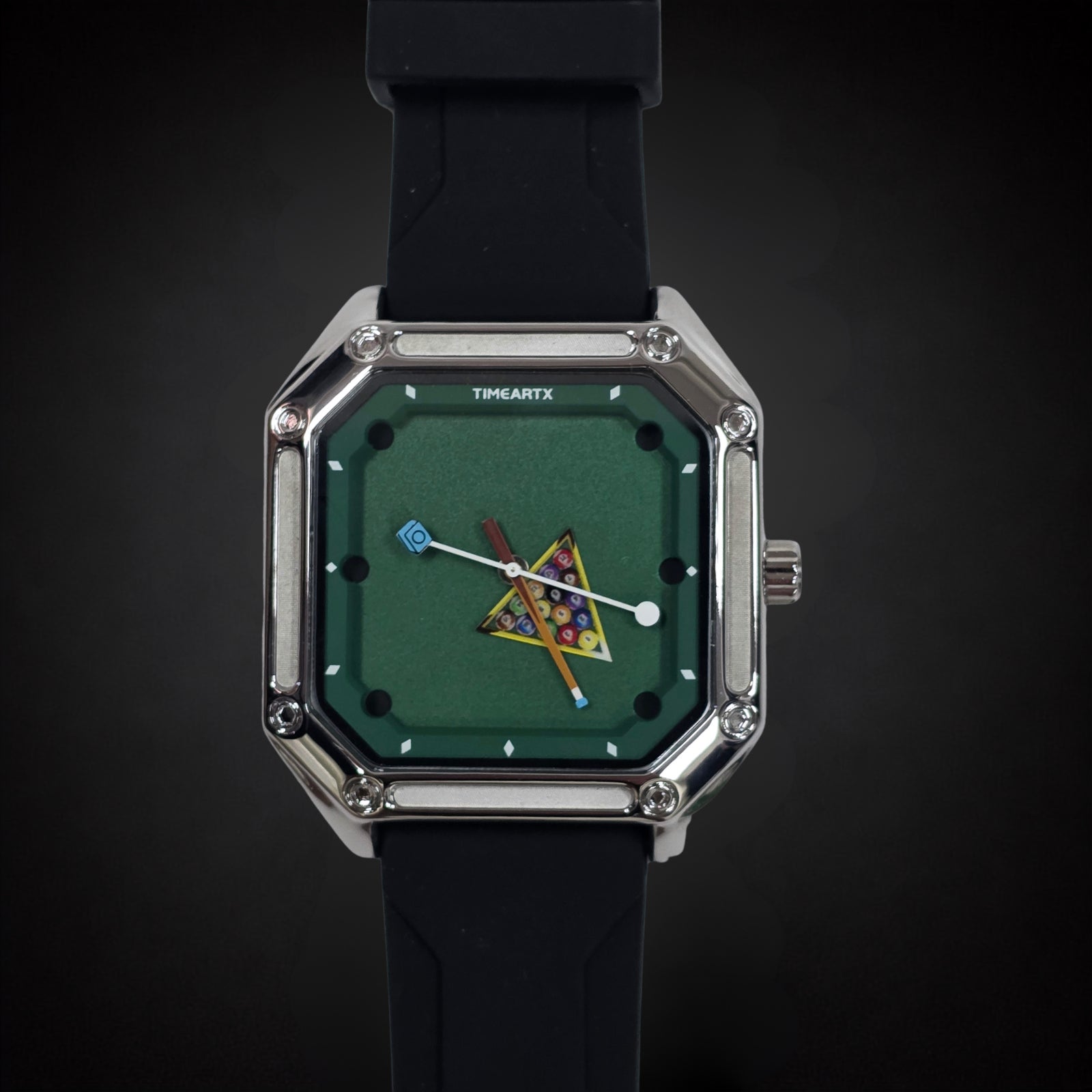 TIMEARTX Pool Table Watch Black Strap close-up view