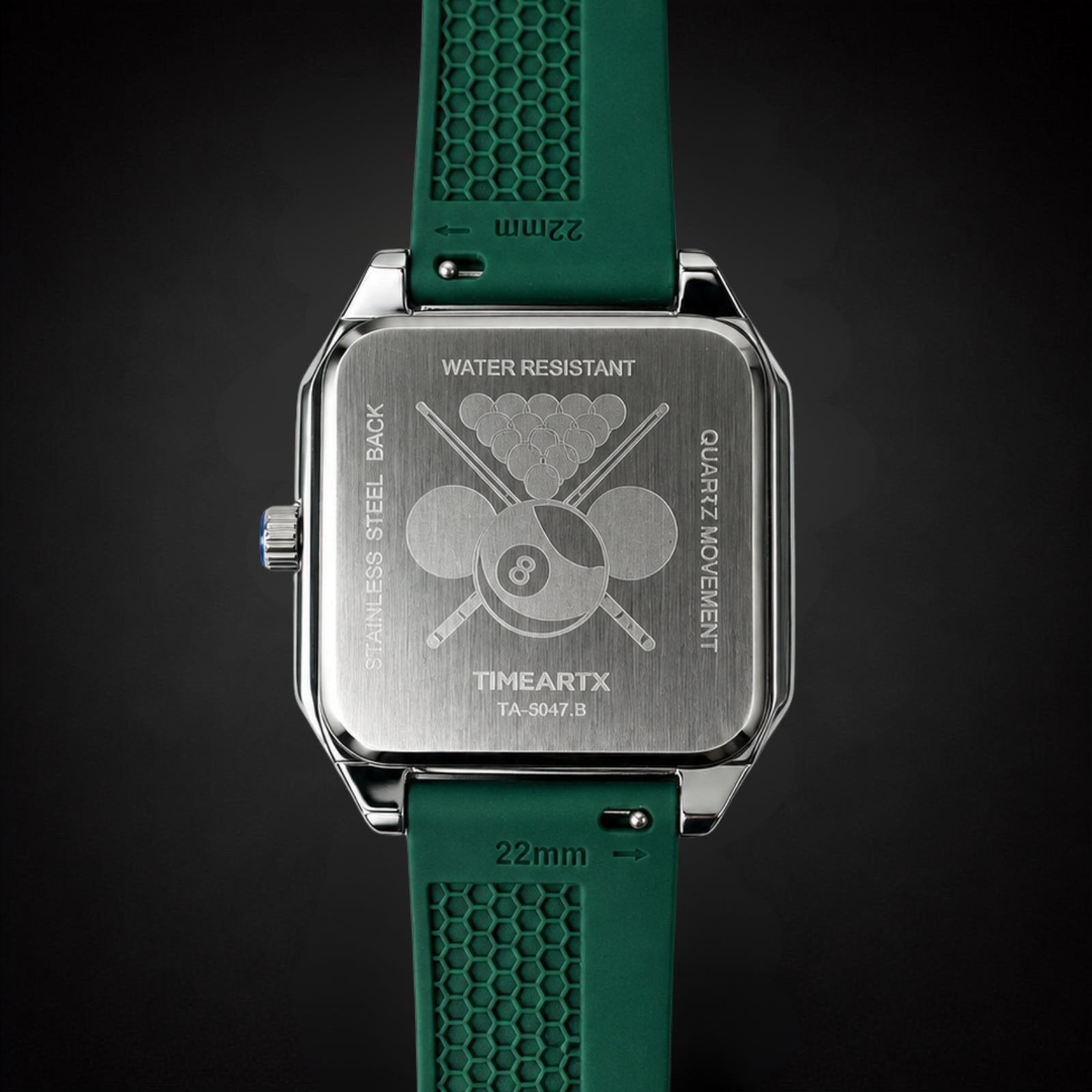 TIMEARTX Pool Table Watch Green caseback view