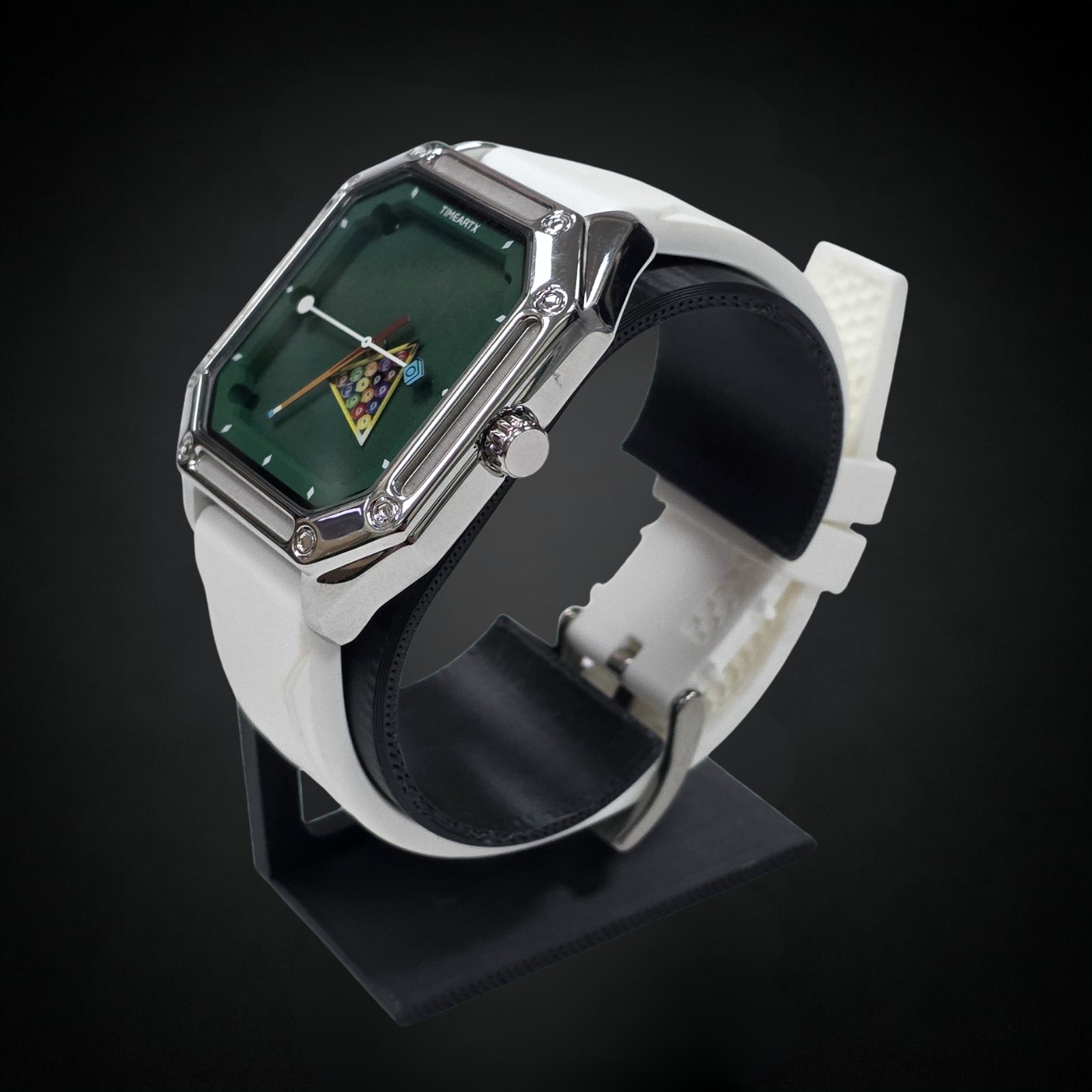 TIMEARTX Pool Table Watch White Strap angled side view