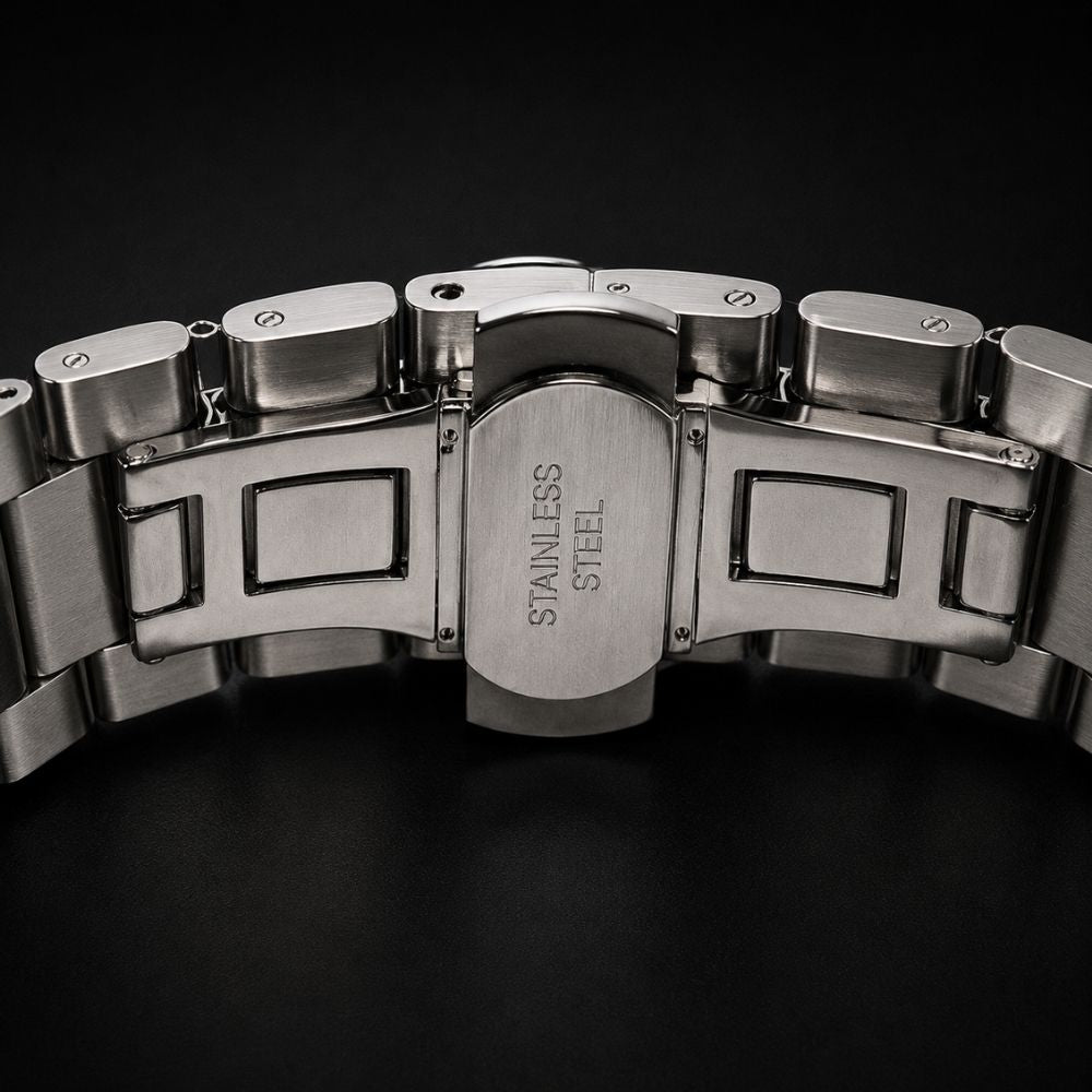 All In Roulette Watch silver bracelet strap detail